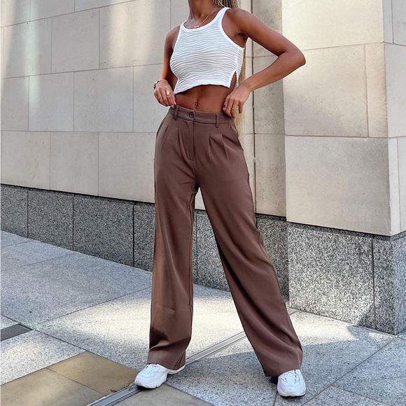 Princess Polly Pants - Princess Polly Archer Straight Leg Trouser Pants- Brown